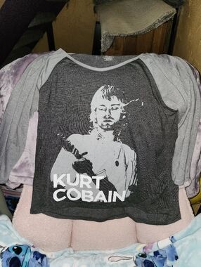 Kurt Cobain Graphic Raglan Tee - Gray/Black